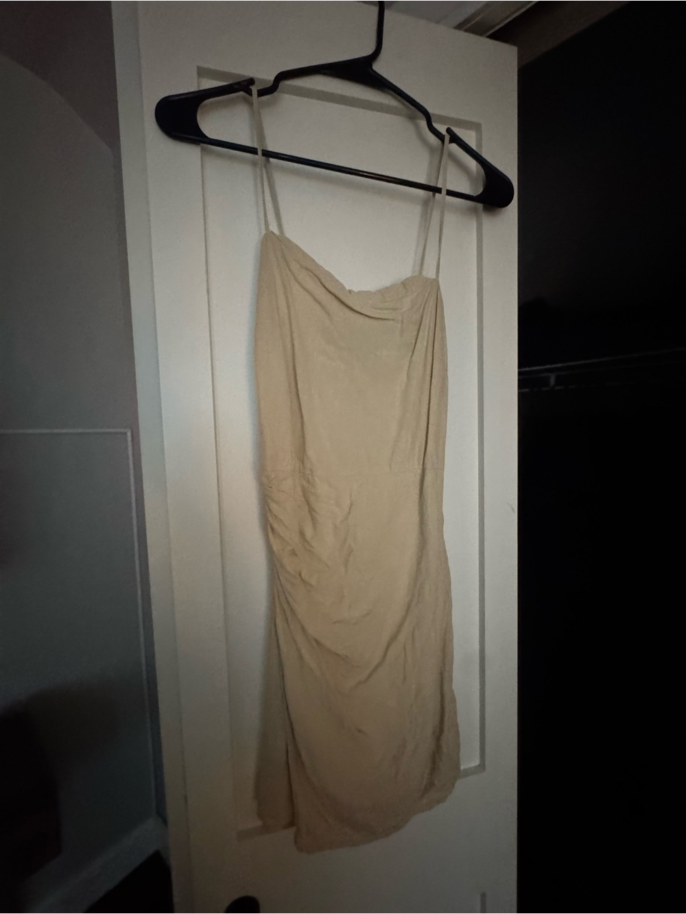 Zara Slip Short Dress in Beige - Women's Elegant Spaghetti Strap Dress